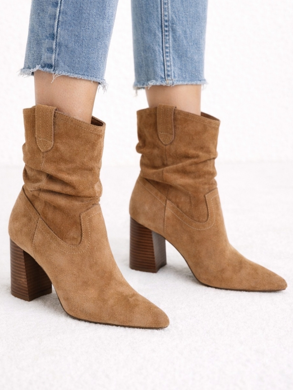 Oasis Society Dalton Caramel Faux Suede Slouchy Ankle Boots Womens Size 6.5 Boho